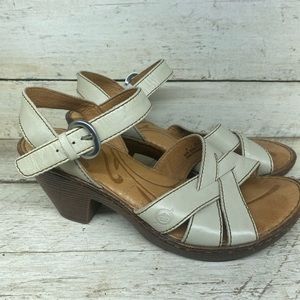 BORN Belinda Leather Taupe Tan Cream Heeled strappy Sandal 6